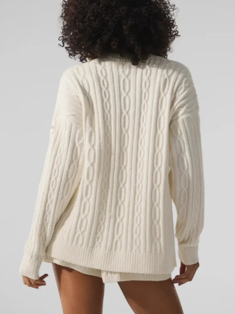 ALO Yoga Cable Knit Winter Bliss Cardigan Ivory Size Small